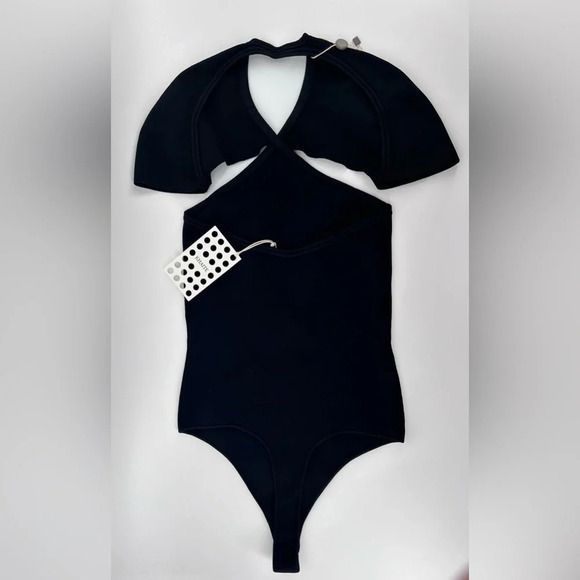NWT KHAITE Vita Bodysuit Ribbed Cutout Size M Black Thong Back - Picture 9 of 14